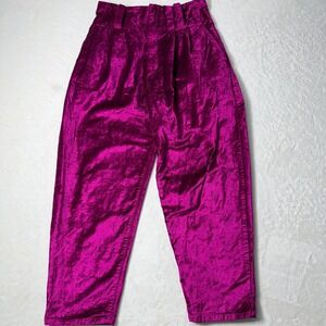 Free People Magenta Purple High Rise Pleated Velvet Trousers Size 8 *No Belt